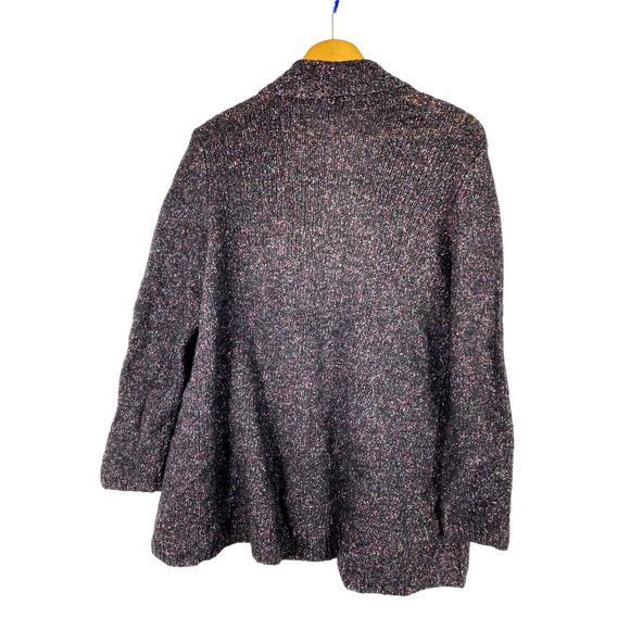 Talbots 1X Cardigan Sweater Marled Dark Purple Black Open Front Wool Silk Blend - Picture 5 of 8